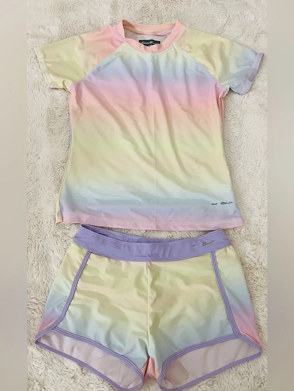 Girl’s Pastel Ombre Rash Guard Set - Lavender Trim - two piece swimsuit
